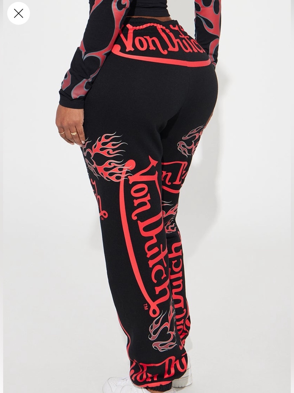 Von Dutch Black Sweatpants with Red Flame & Logo Print